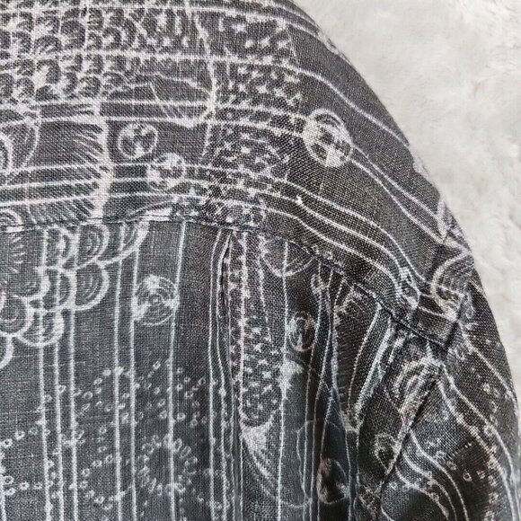 Lucky Brand Shirt Mens Size L Gray 100% Linen Koi Print Woven Breathable Casual - Picture 9 of 10